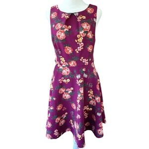 Fervour ModCloth Purple Floral Swing Dress Pleated Collar Vintage Style Womens S